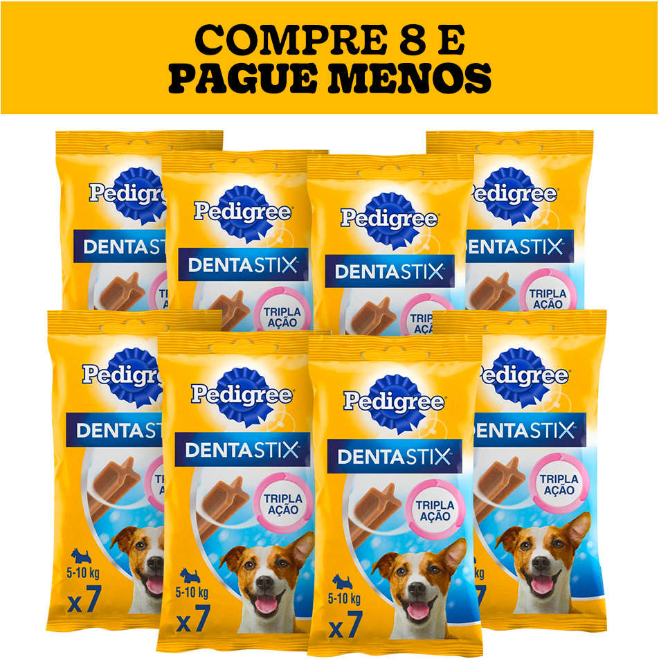 Kit Petisco Pedigree Dentastix para Cães Adultos Porte Pequeno Sabor Carne - 8 Pacotes (7 Unidades)