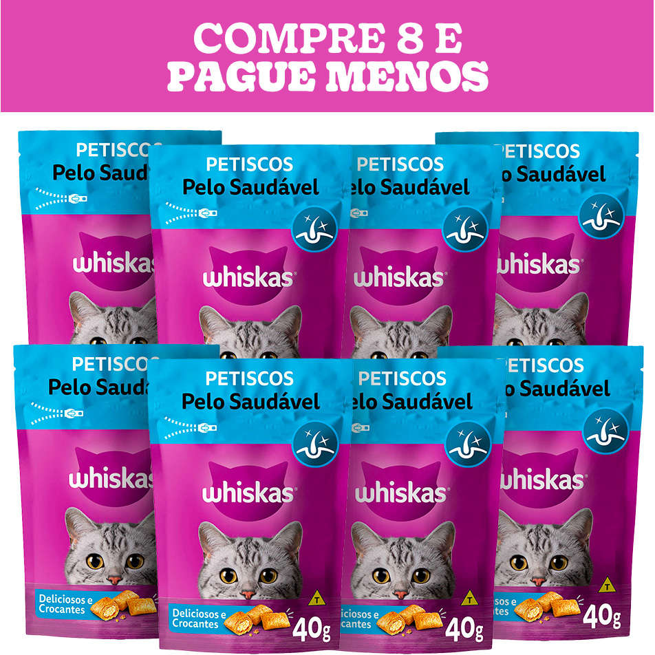Kit Petisco Whiskas Temptations Pelo Saudável Para Gatos Adultos - 8 Pacotes (40 g)