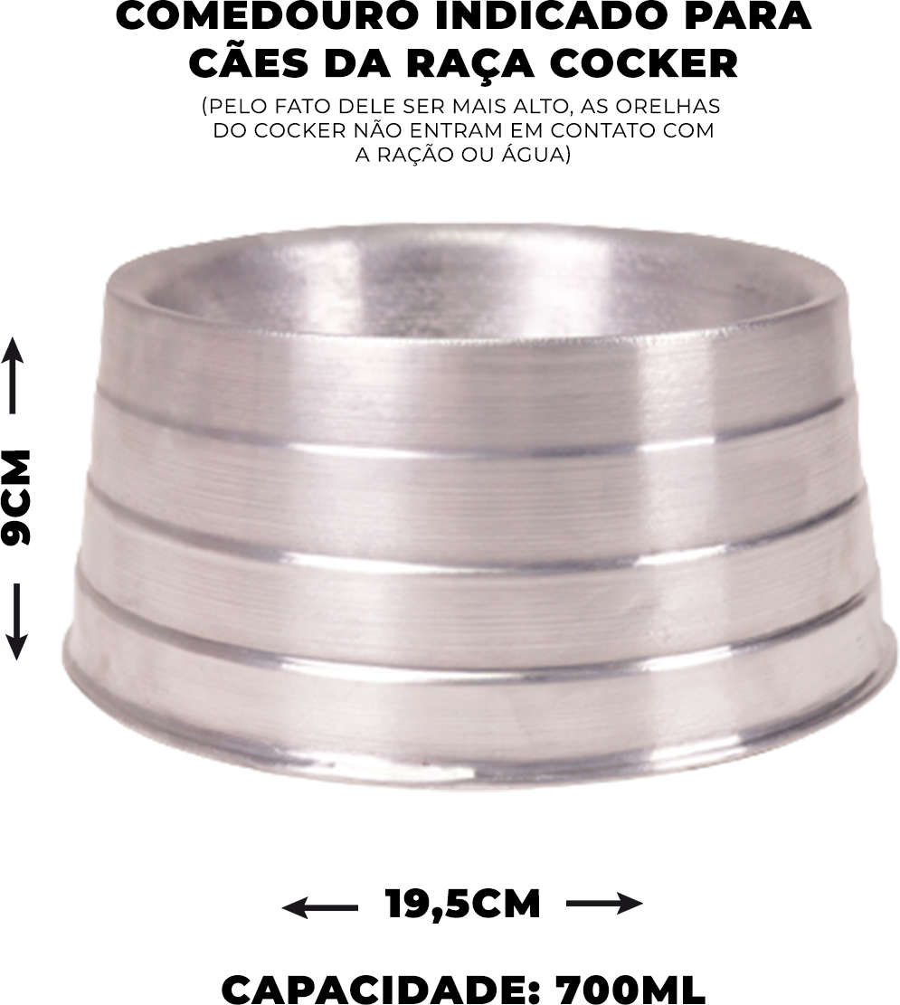 Comedouro Majestic Pet Pesado em Alumínio Cocker para Cães - 700 mL