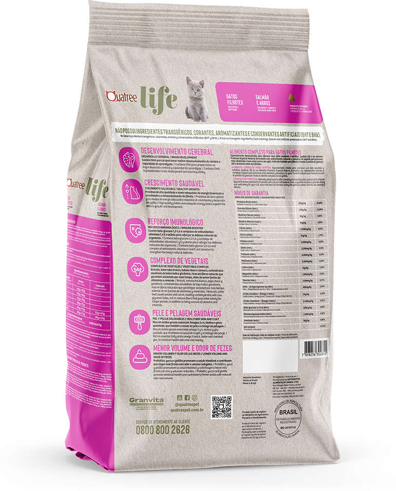 Ração Seca Quatree Life Salmão e Arroz Gatos Filhotes - 1Kg