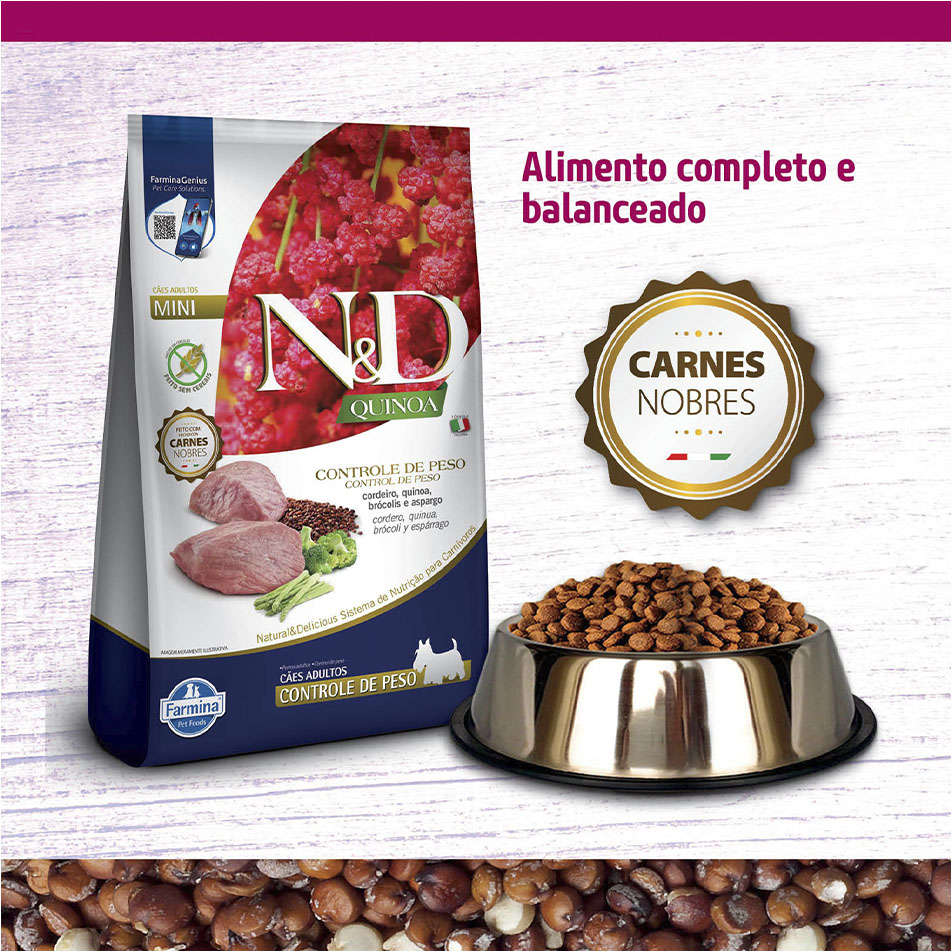 Ração Seca Farmina N&D Quinoa Controle de Peso para Cães Adultos Porte Mini - 2,5Kg