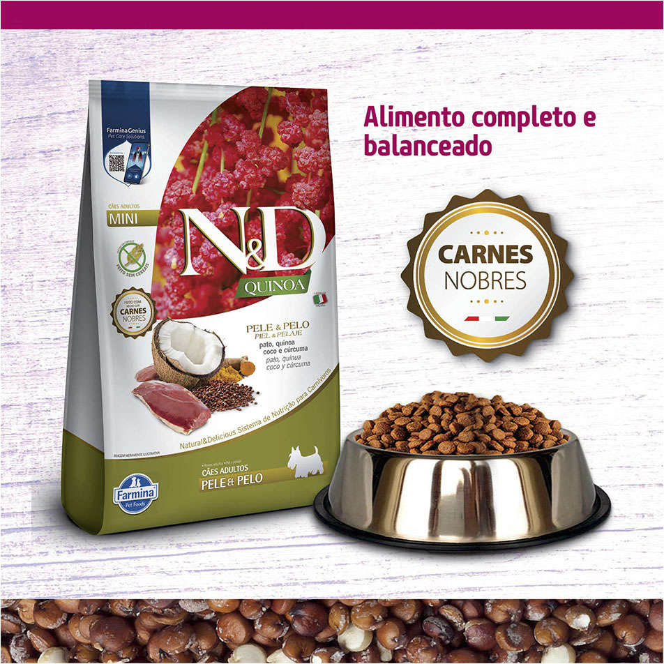 Ração Seca Farmina N&D Quinoa Pele e Pelo para Cães Adultos Porte Mini - 2,5Kg