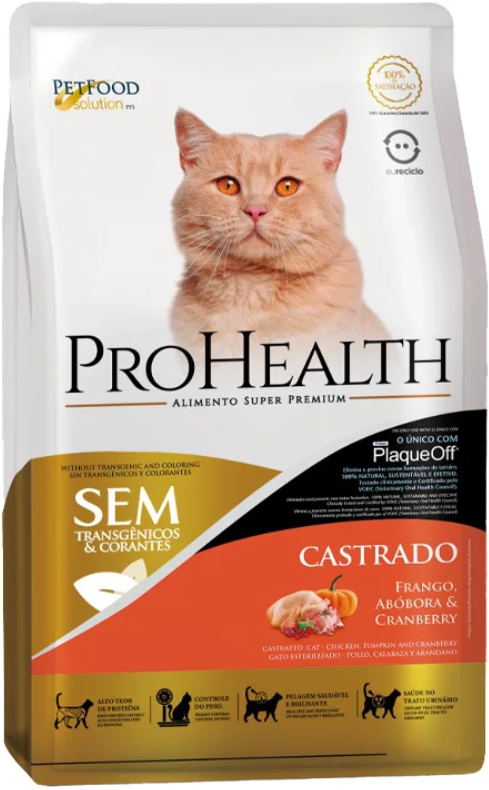 Ração Seca Pro Health Super Premium Frango Abóbora e Cranberry para Gatos Castrados - 5Kg