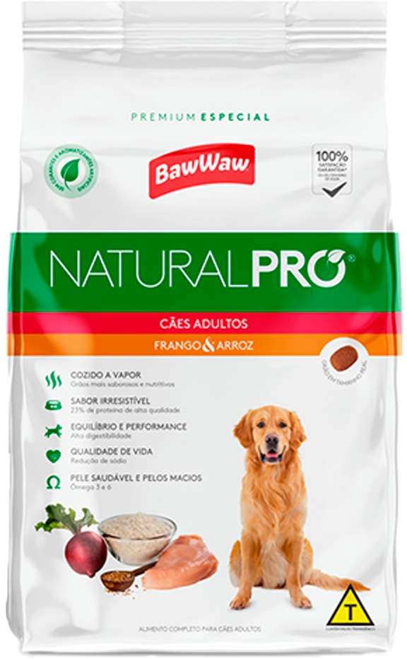 Ração Seca Baw Waw Natural Pro Frango e Arroz para Cães Adultos - 10,1Kg