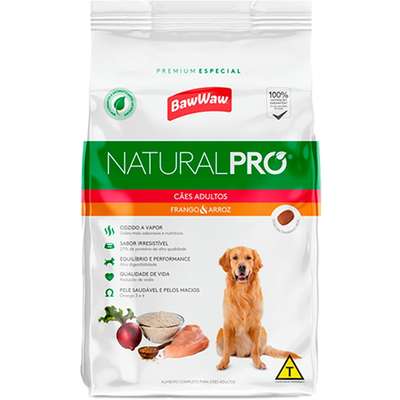 Ração Seca Baw Waw Natural Pro Frango e Arroz para Cães Adultos