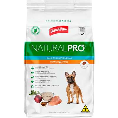 Ração Seca Baw Waw Natural Pro Frango e Arroz para Cães Adultos Porte Pequeno
