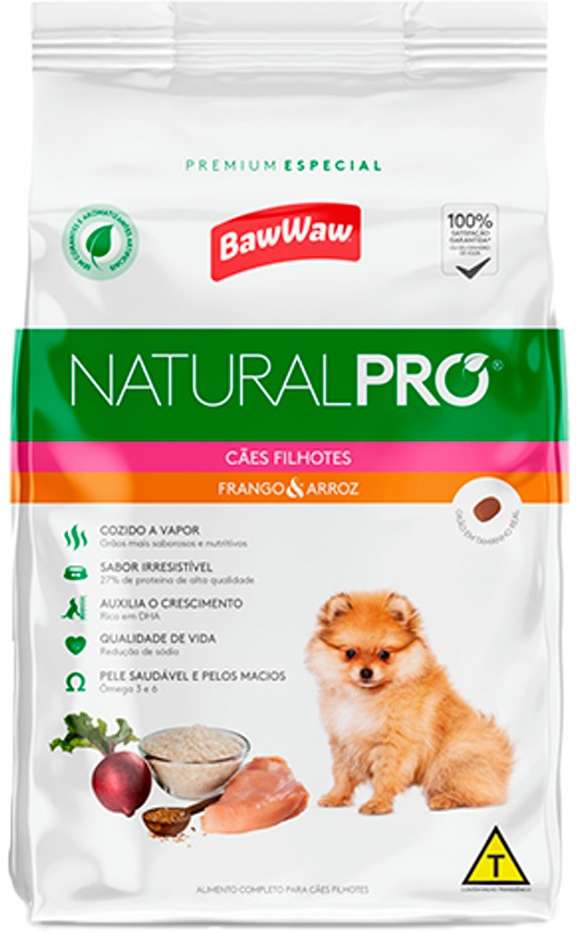 Ração Seca Baw Waw Natural Pro Frango e Arroz para Cães Filhotes - 10,1Kg