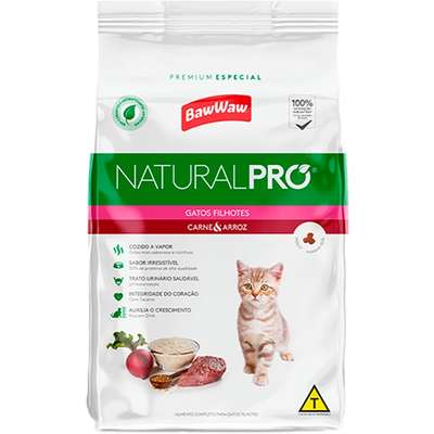 Ração Seca Baw Waw Natural Pro Carne e Arroz para Gatos Filhotes