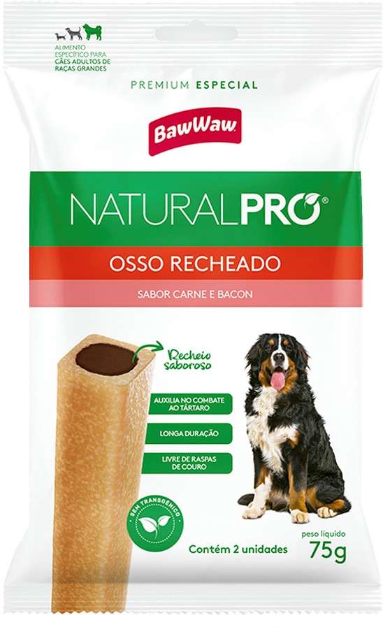 Snack Baw Waw Natural Pro para Cães Osso Recheado Sabor Carne e Bacon - 75 g