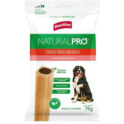 Snack Baw Waw Natural Pro para Cães Osso Recheado Sabor Carne e Bacon