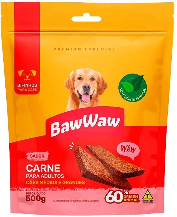 Bifinho Baw Waw para Cães Adultos Porte Grande Sabor Carne - 500 g