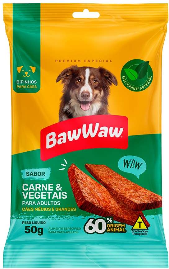 Bifinho Baw Waw para Cães Adultos Porte Grande Sabor Carne e Vegetais - 50 g