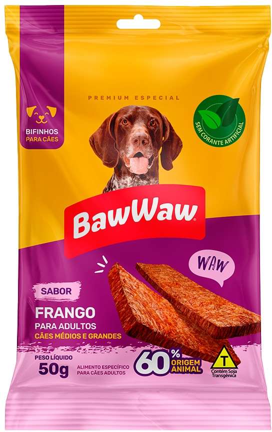 Bifinho Baw Waw para Cães Adultos Porte Grande Sabor Frango - 50 g