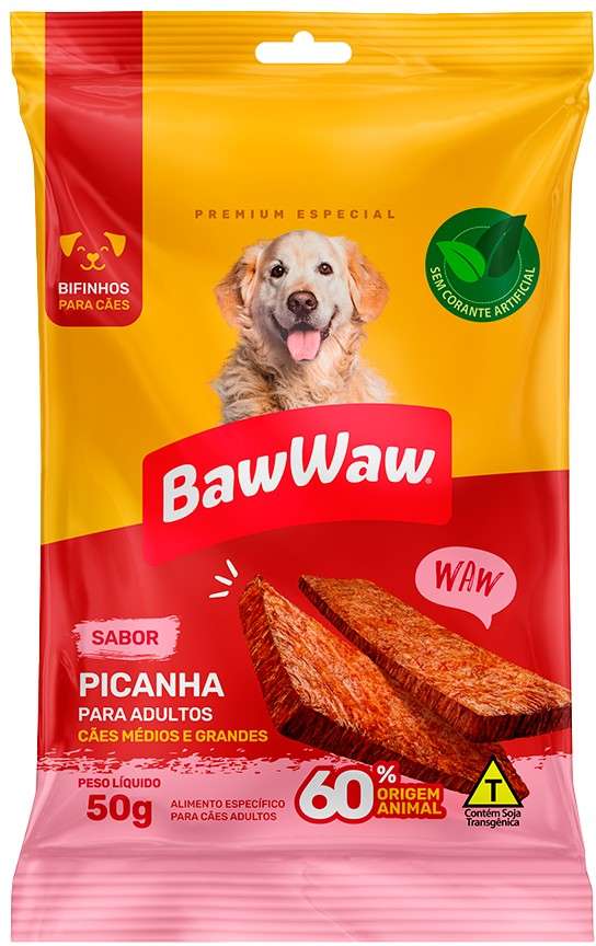 Bifinho Baw Waw para Cães Adultos Porte Grande Sabor Picanha - 50 g