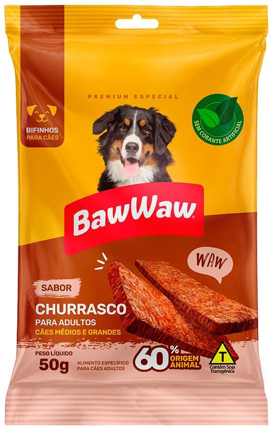Bifinho Baw Waw para Cães Adultos Porte Grande Sabor Churrasco - 50 g