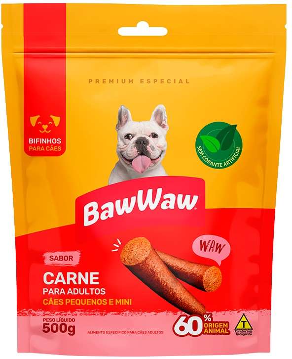 Bifinho Baw Waw para Cães Adultos Porte Pequeno Sabor Carne - 500 g