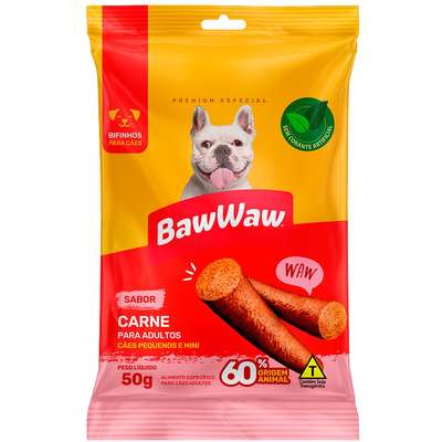Bifinho Baw Waw para Cães Adultos Porte Pequeno Sabor Carne