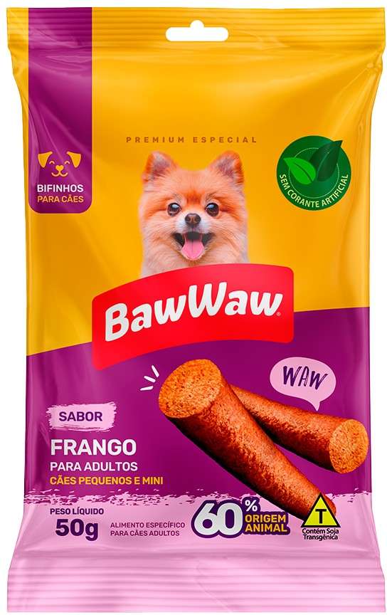 Bifinho Baw Waw para Cães Adultos Porte Pequeno Sabor Frango - 50 g