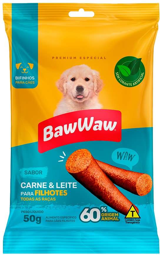 Bifinho Baw Waw para Cães Filhotes Sabor Carne e Leite - 50 g