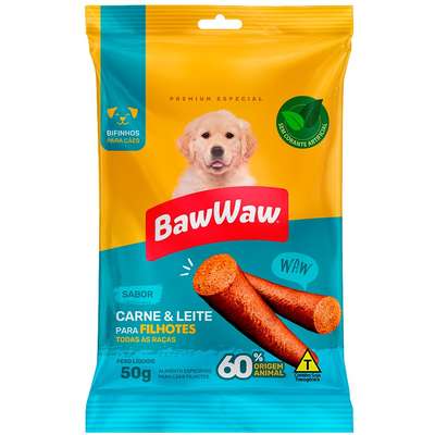 Bifinho Baw Waw para Cães Filhotes Sabor Carne e Leite