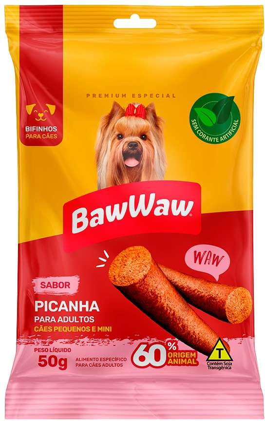 Bifinho Baw Waw para Cães Adultos Porte Pequeno Sabor Picanha - 50 g
