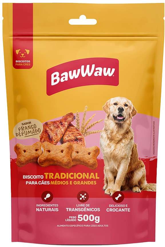 Biscoito Baw Waw para Cães Adultos Porte Médio e Grande - 500 g