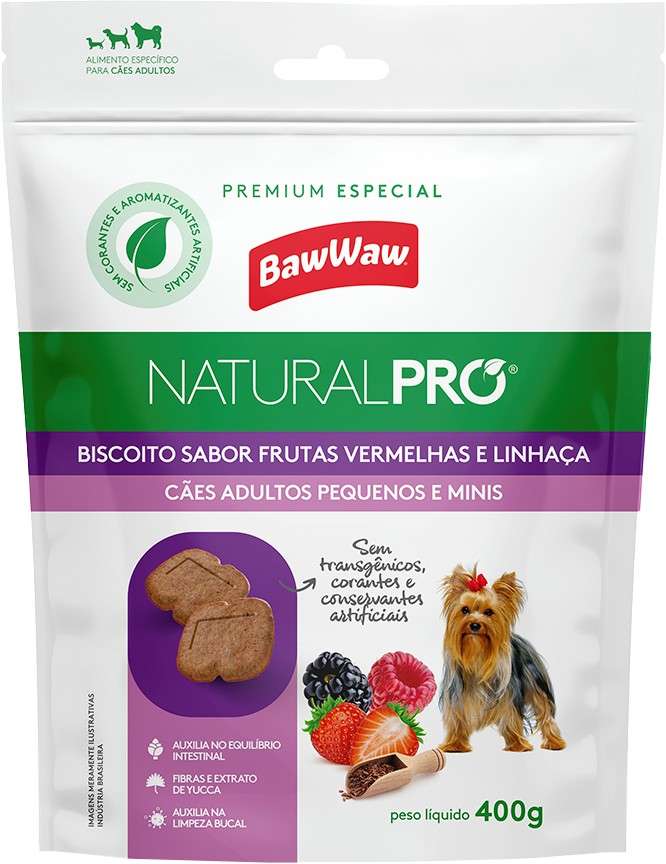 Biscoito Baw Waw Natural Pro para Cães Adultos Porte Pequeno e Mini - 400 g