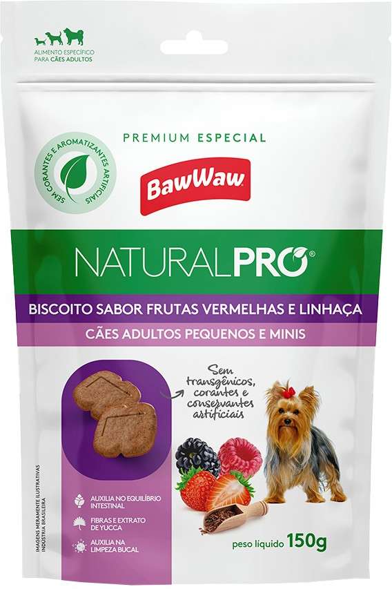 Biscoito Baw Waw Natural Pro para Cães Adultos Porte Pequeno e Mini - 150 g