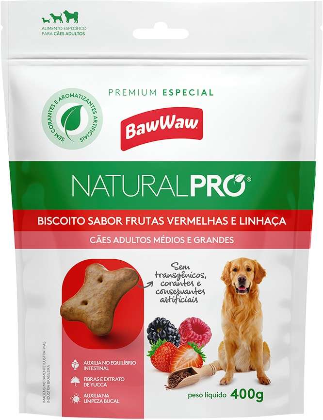 Biscoito Baw Waw Natural Pro para Cães Adultos Porte Grande e Médio - 400 g