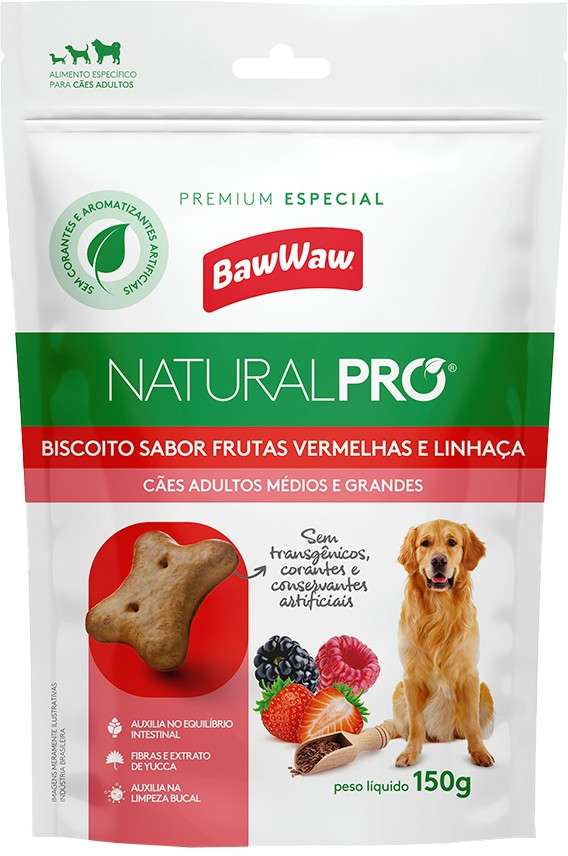 Biscoito Baw Waw Natural Pro para Cães Adultos Porte Grande e Médio - 150 g
