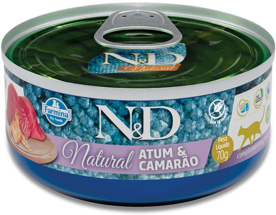 Ração Úmida Farmina N&D Natural Atum e Camarão para Gatos Adultos - 70 g