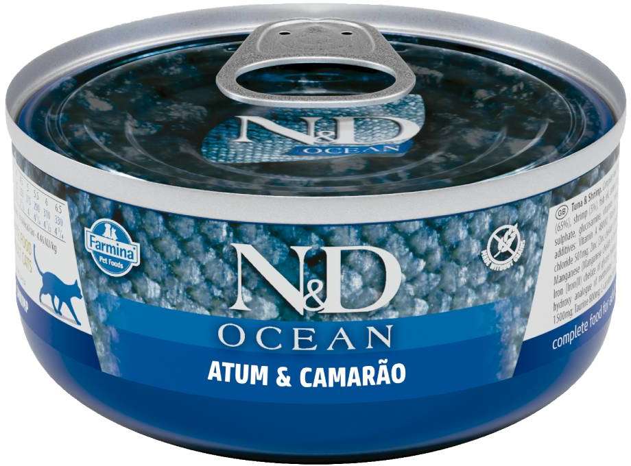 Ração Úmida Farmina N&D Ocean Atum & Camarão para Gatos Adultos - 70 g