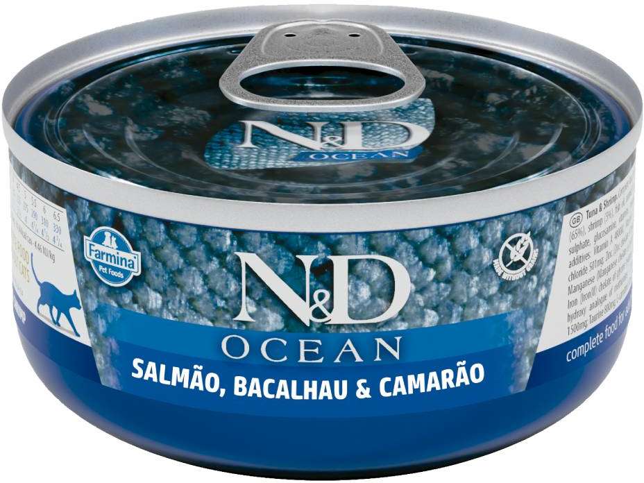 Ração Úmida Farmina N&D Ocean Salmão, Bacalhau & Camarão para Gatos Adultos - 70 g