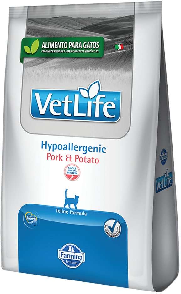 Ração Seca Farmina Vet Life Natural Hypoallergenic Pork e Potato para Gatos Adultos - 2Kg