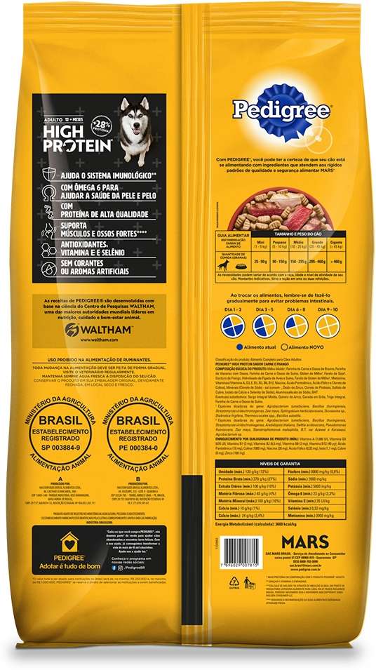 Ração Seca Pedigree High Protein Carne e Frango para Cães Adultos - 10,1Kg