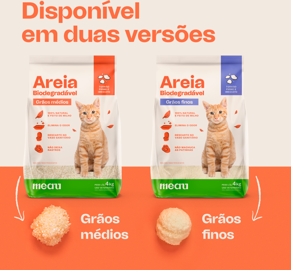 Areia Higiênica Meau Biodegradável Grãos Finos para Gatos - 4Kg