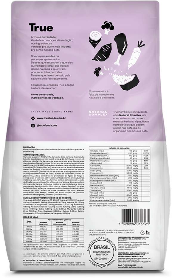 Ração Natural True para Cães Senior Raças Pequenas - 2,5Kg
