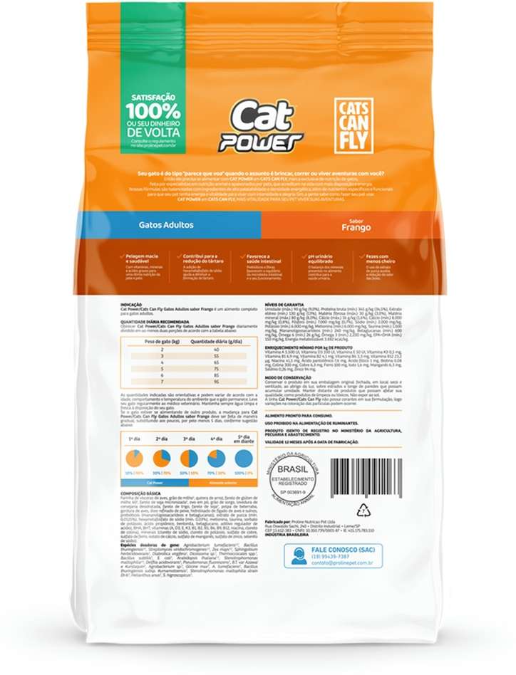 Ração Seca Cat Power Cats Can Fly Frango para Gatos Adultos - 3Kg