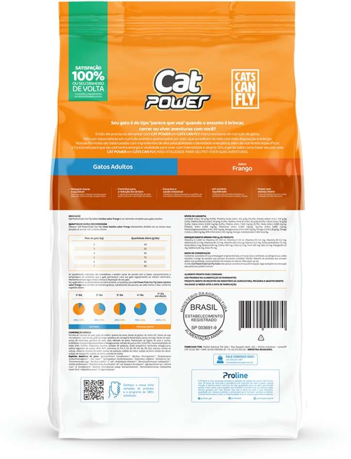 Ração Seca Cat Power Cats Can Fly Frango para Gatos Adultos - 10,1Kg