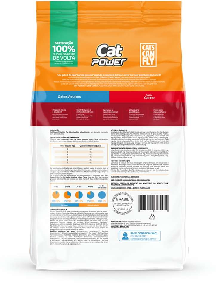 Ração Seca Cat Power Cats Can Fly Carne para Gatos Adultos - 1Kg