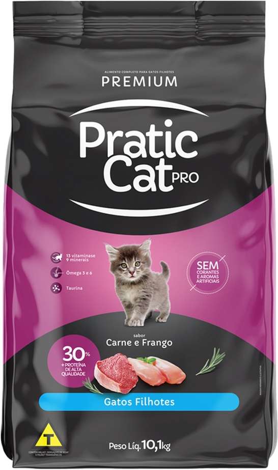 Ração Seca Pratic Cat Pro Carne e Frango para Gatos Filhotes - 10,1Kg