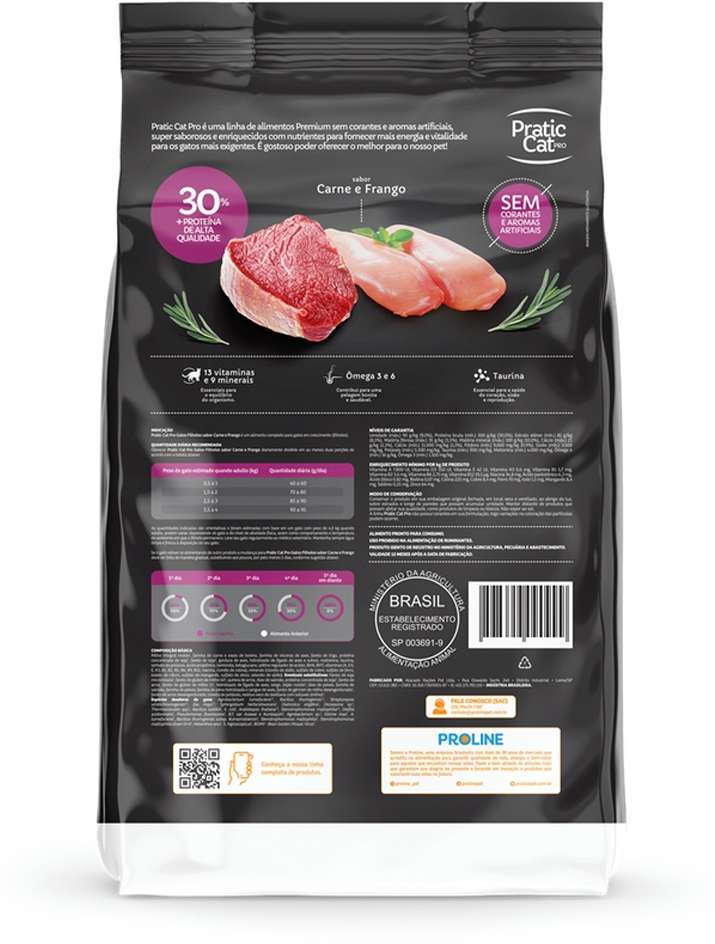 Ração Seca Pratic Cat Pro Carne e Frango para Gatos Filhotes - 10,1Kg