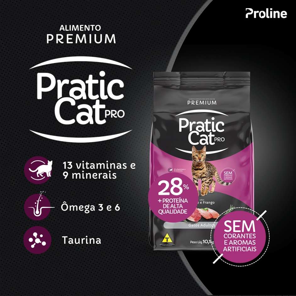 Ração Seca Pratic Cat Pro Carne e Frango para Gatos Adultos - 10,1Kg