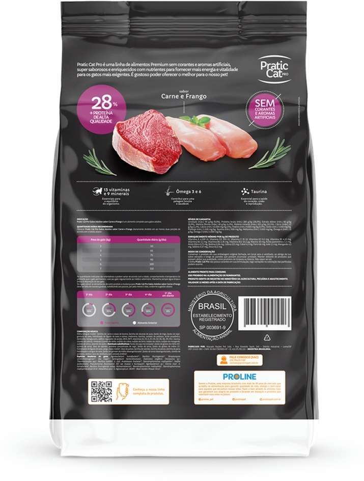 Ração Seca Pratic Cat Pro Carne e Frango para Gatos Adultos - 10,1Kg