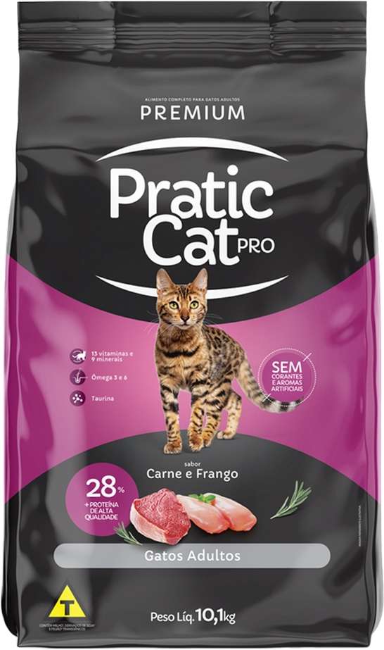 Ração Seca Pratic Cat Pro Carne e Frango para Gatos Adultos - 10,1Kg