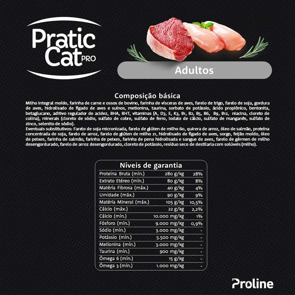 Ração Seca Pratic Cat Pro Carne e Frango para Gatos Adultos - 10,1Kg