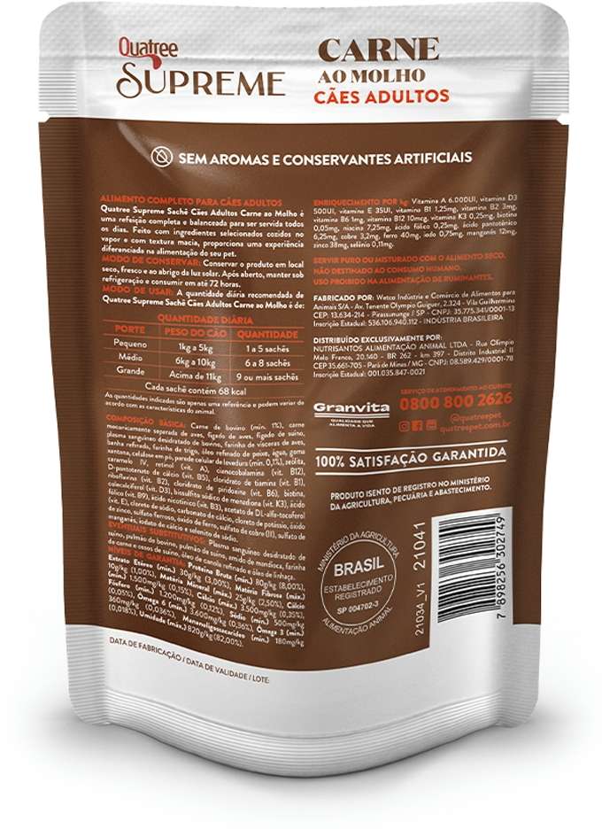 Ração Úmida Quatree Supreme Carne para Cães Adultos - 100 g