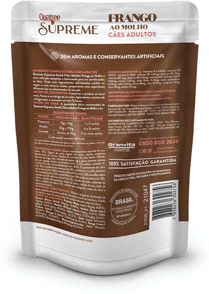 Ração Úmida Quatree Supreme Frango para Cães Adultos - 100 g