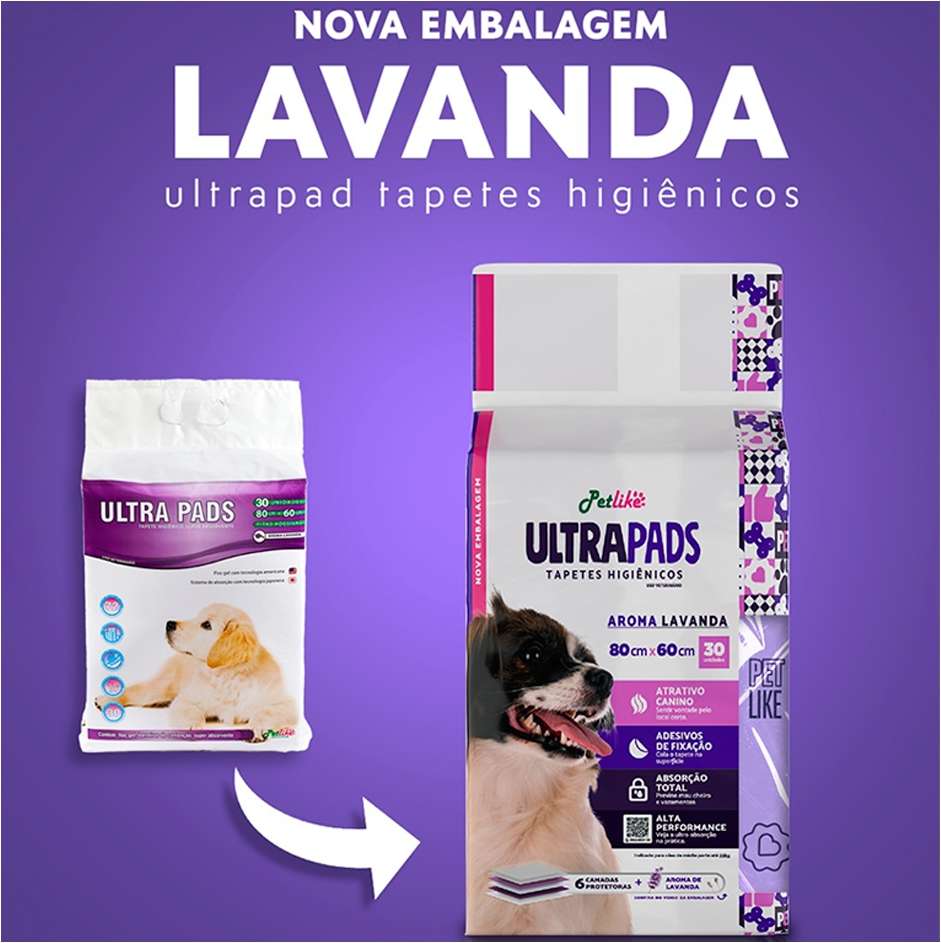 Tapete Higiênico PetLike Ultra Pads Lavanda - 30 Unidades