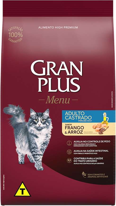 Ração GranPlus Frango e Arroz Gatos Castrados Adultos - 10,1Kg